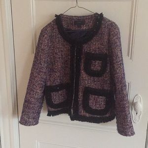 J Crew Tweed Lady Jacket Sequin Fringe Trim